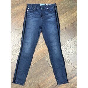 7 FOR ALL MANKIND The High Waist Ankle Skinny Jeans with Black Tux Stripes Sz 28